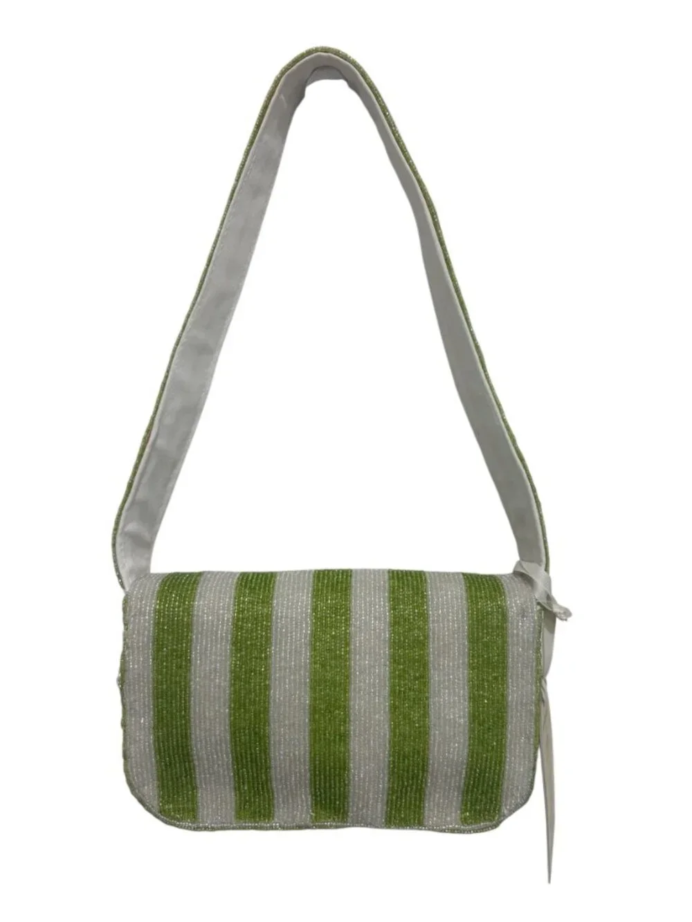 Hand Made In India Beaded Bag Floral Tulip Flower Striped NWT